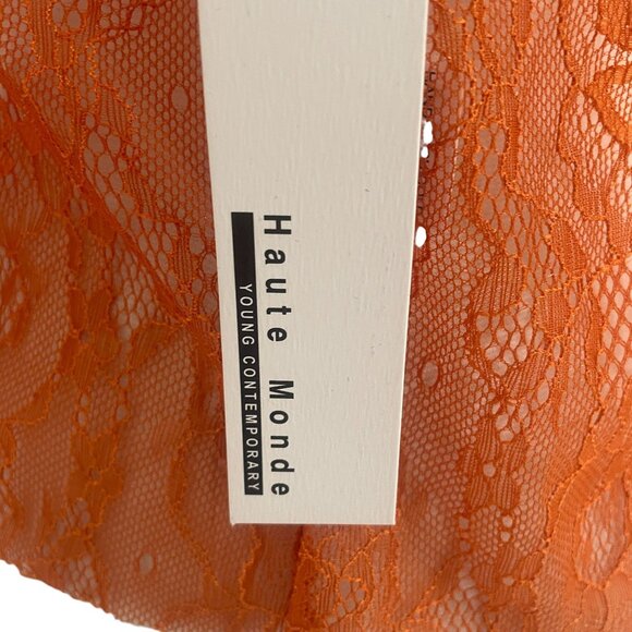 Haute Monde Orange Lace Flutter Sleeve Sheer Blouse Summer Romantic M - Picture 4 of 10